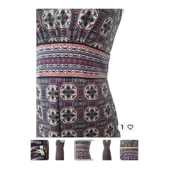 MAX STUDIO Womens Sz XL Purple Floral Geometric V-Neck Pleated Stretch Dress - Picture 4 of 8